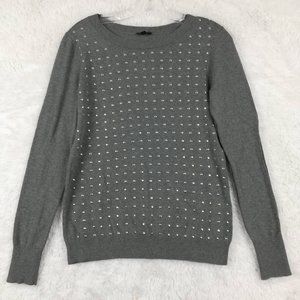 Express Womens Sweater  Pullover Solid Gray Long‎ Sleeve Round Neck Studded M